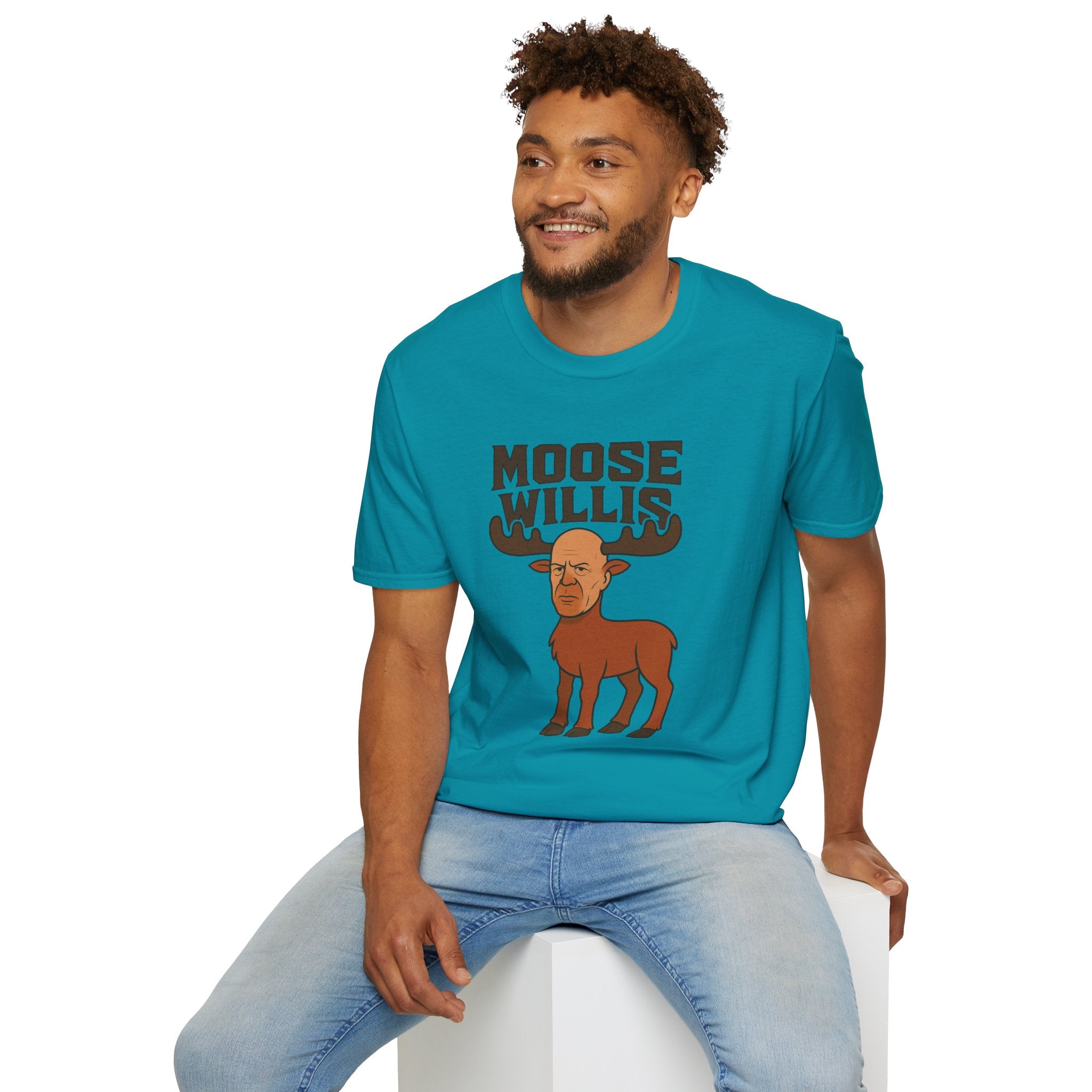 Moose Willis T-Shirt, Bruce Willis Parody Shirt, Moose Pun Tee, Comedy Mashup Apparel