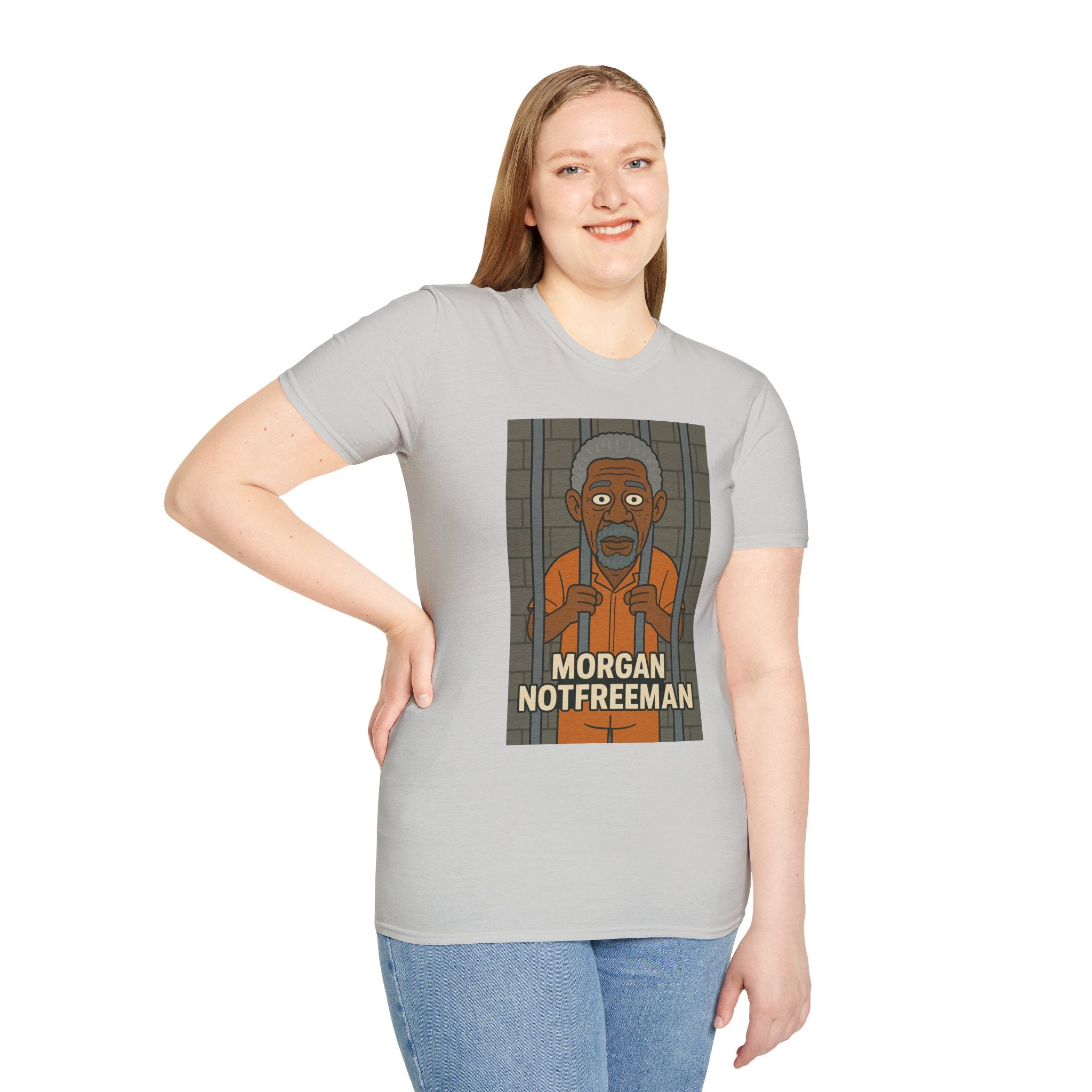 Morgan Notfreeman T-Shirt, Funny Parody Wordplay Tee, Unisex Softstyle Shirt, Morgan Freeman Not Free Comedy, Tribute Irony
