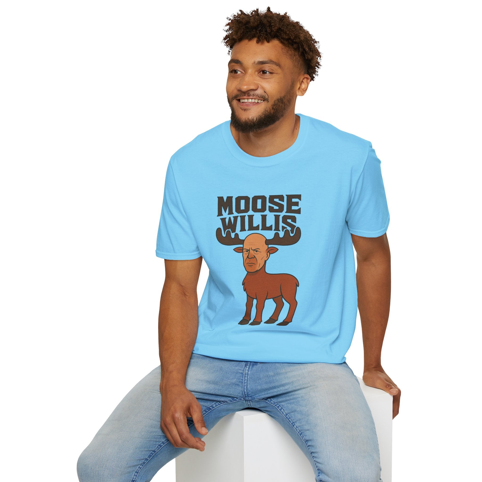 Moose Willis T-Shirt, Bruce Willis Parody Shirt, Moose Pun Tee, Comedy Mashup Apparel