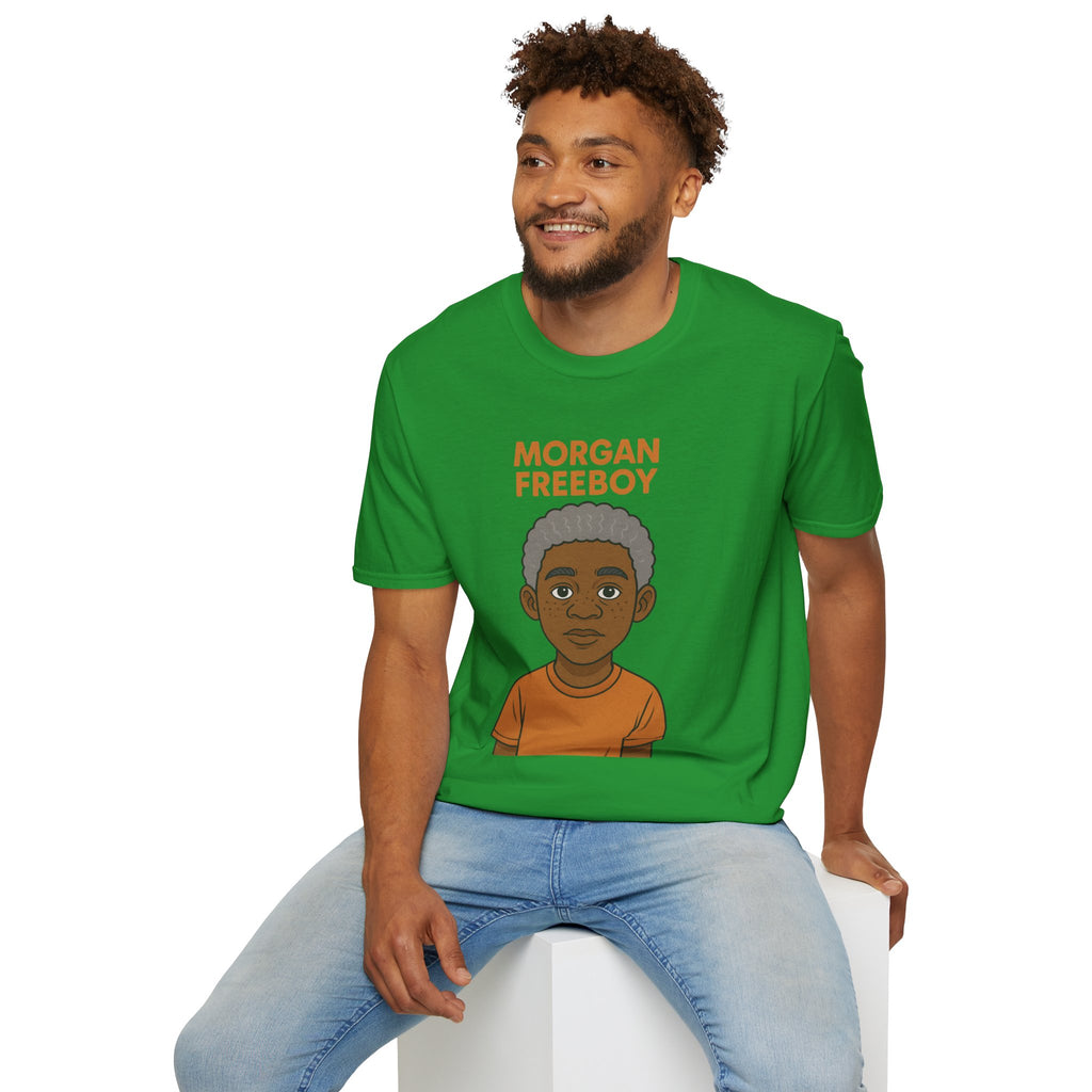 Morgan Freeboy Tribute T-Shirt, Funny Parody Tee, Morgan Freeman Wordplay Shirt, Unisex Softstyle, Gift for Comedy Lovers, Pop Culture Top