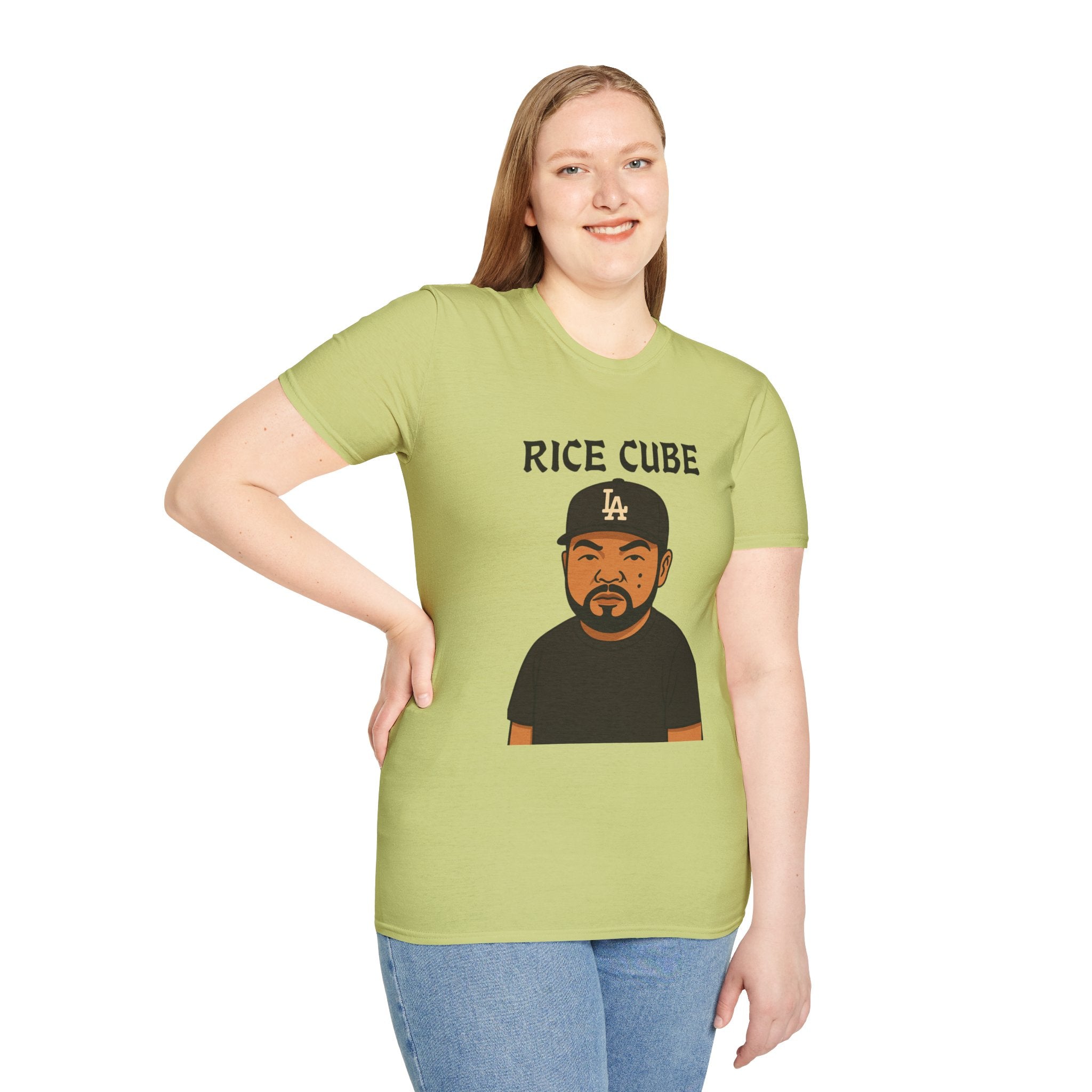 Rice Cube Funny T-Shirt, Ice Cube Asian Parody Shirt, Wordplay Tee, Hip-Hop Music Fan Gift, Unisex Softstyle Top