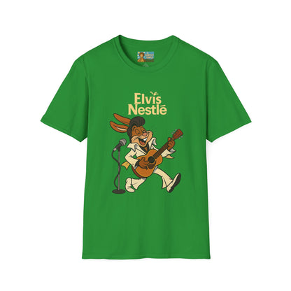 Elvis Nestle Mashup T-Shirt, Rock and Roll Rabbit Funny Tribute Tee, Musician Food Mascot Parody Shirt