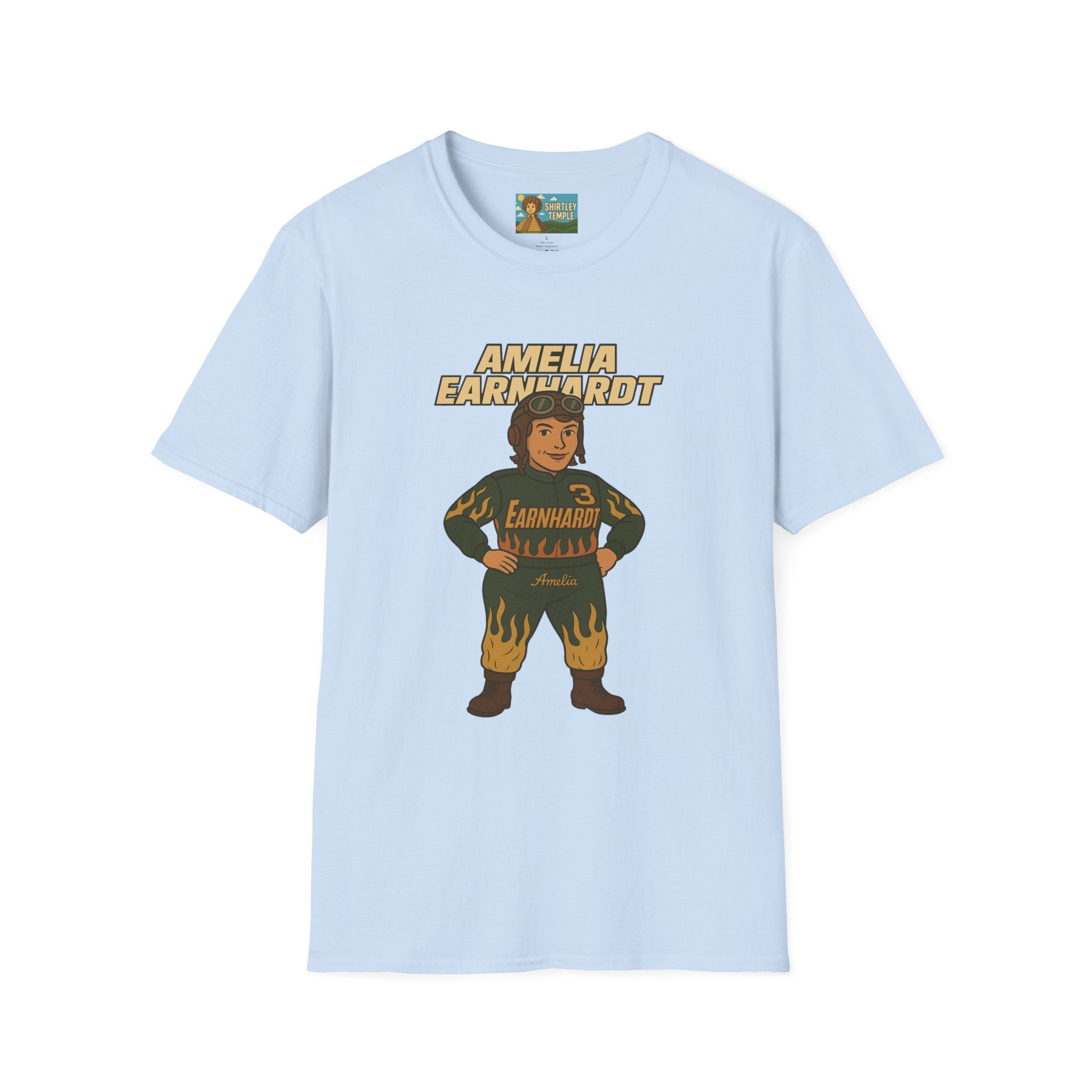 Amelia Earnhardt Funny Mashup Unisex Softstyle T-Shirt, Pilot Pun Tee, Earhart Earnhardt Gift, Aviation Racing Shirt