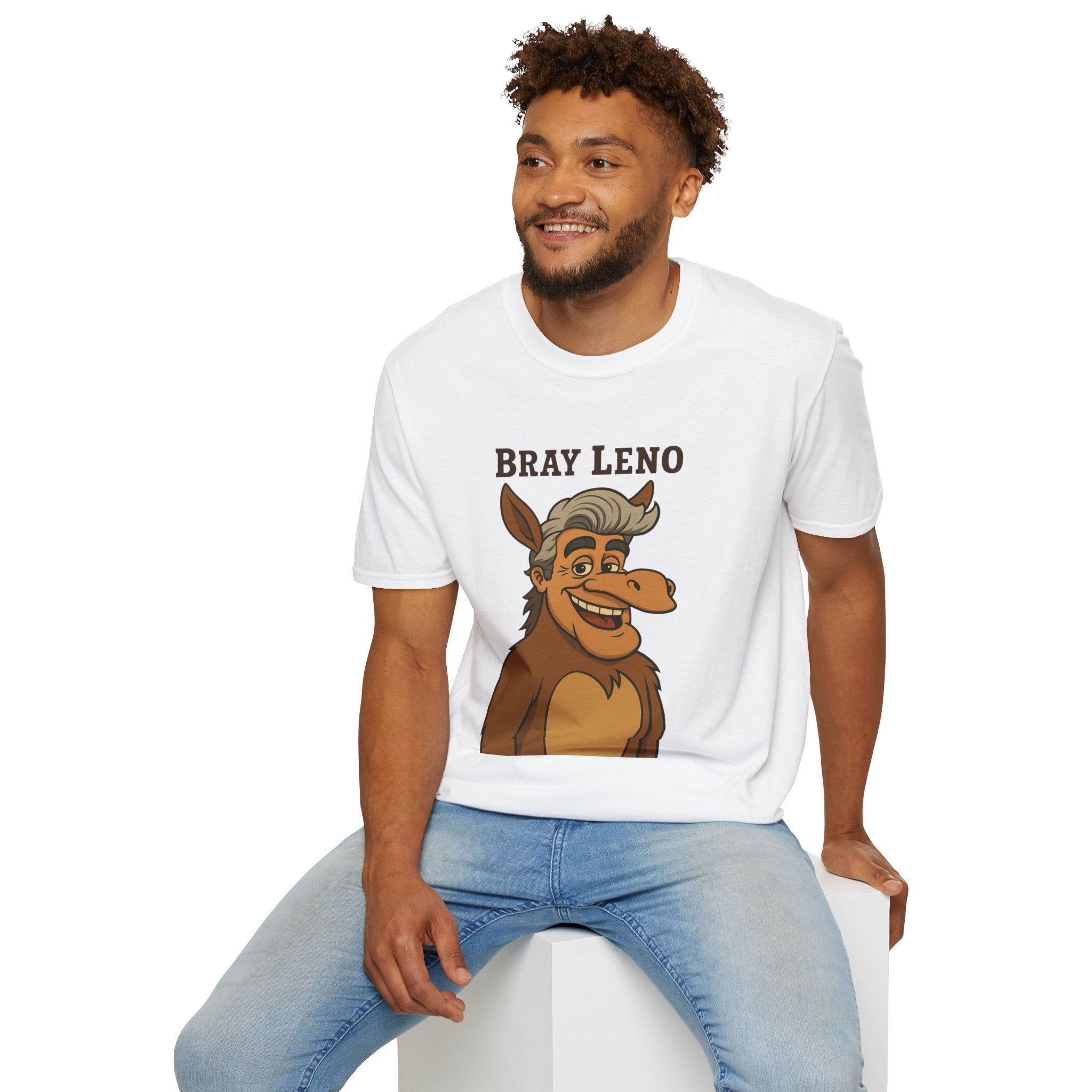 Bray Leno Parody Unisex Tee, Jay Leno Donkey Mashup Shirt, Funny Wordplay Comedy Gift, Softstyle T-Shirt