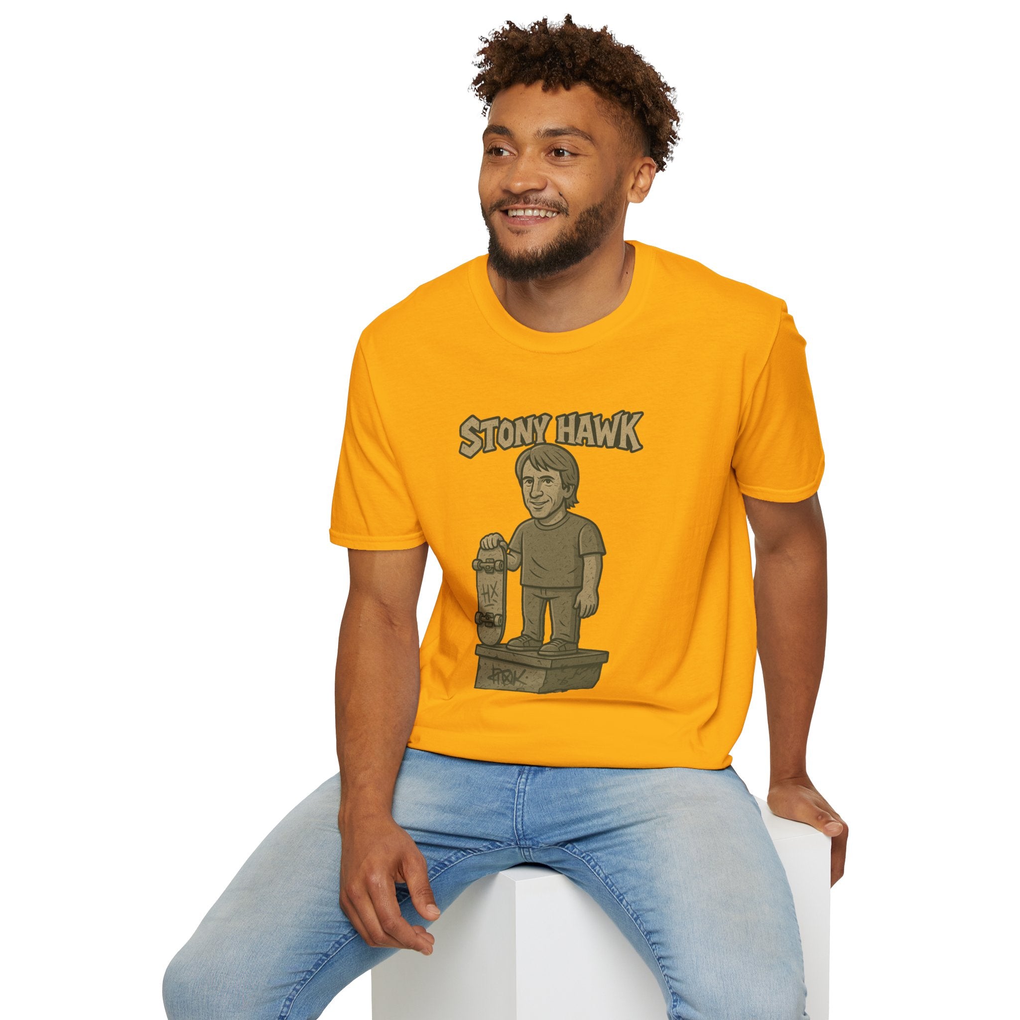 Stony Hawk Unisex T-Shirt, Skateboard Legend Parody Tee, Statue Wordplay Shirt, Funny Skater Gift, Skateboarding Fan Top