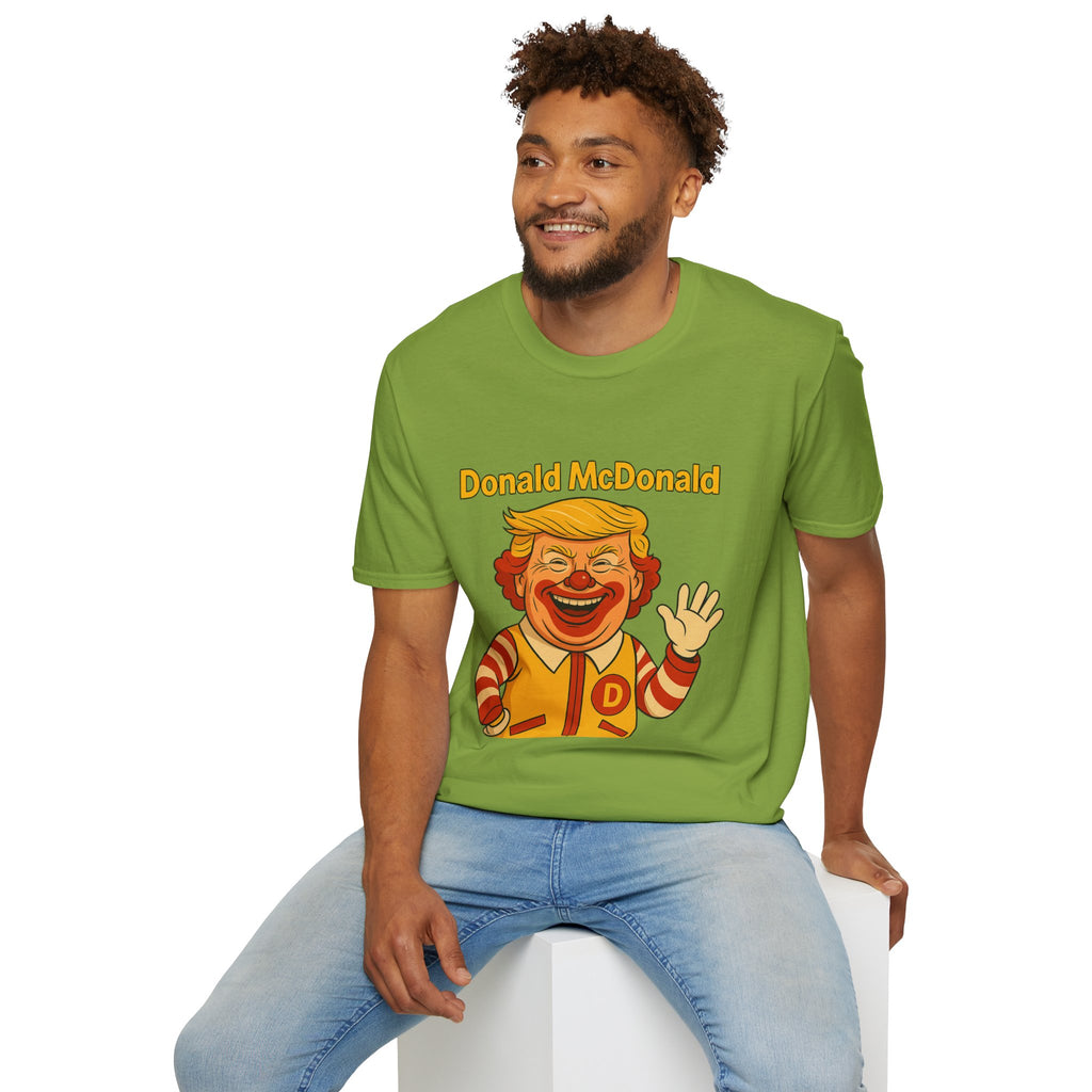 Donald McDonald Mashup T-Shirt, Trump Parody Tee, Funny Fast Food Shirt, Unisex Softstyle Top, Political Humor Gift