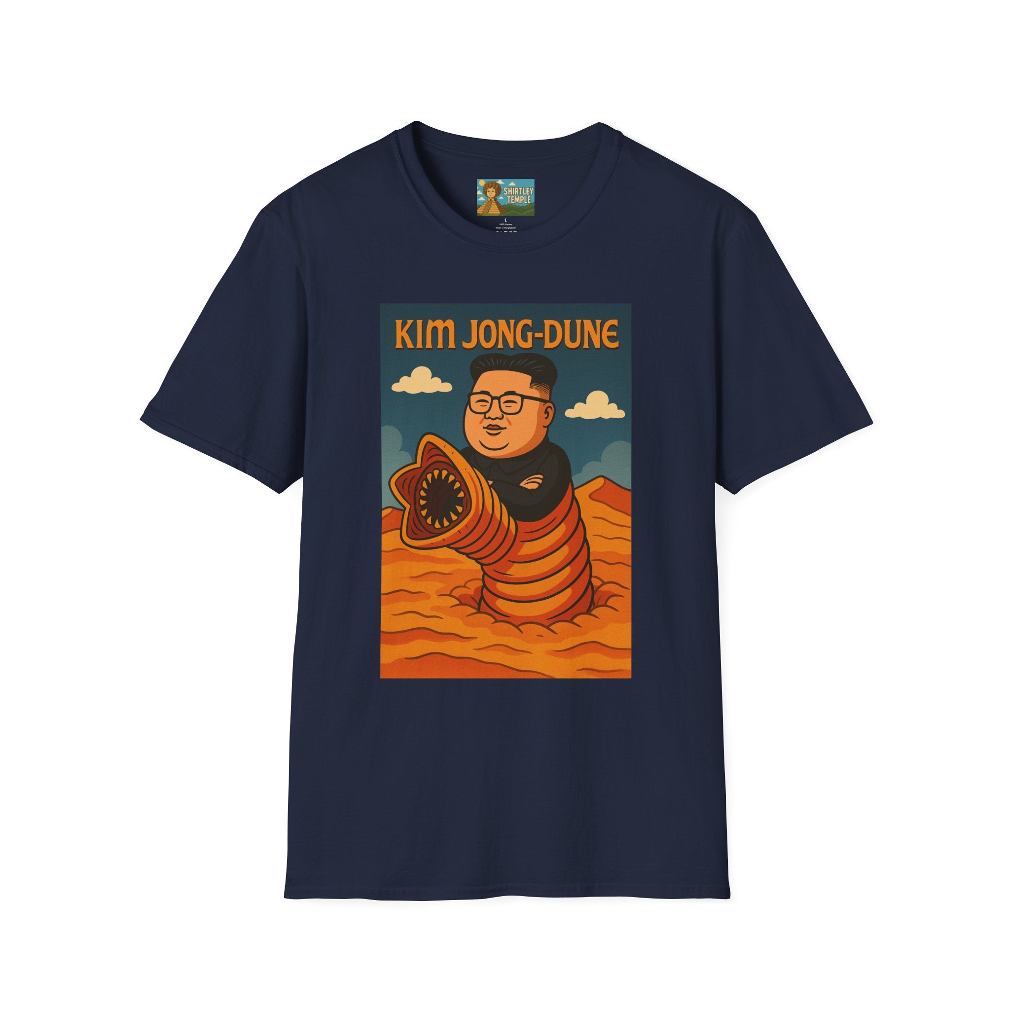 Kim Jong-Dune Funny T-Shirt, Mashup Wordplay Shirt, Sandworm Movie Tee, Unisex Softstyle Top, Kim Jong Un Fan, Dune Lover Gift