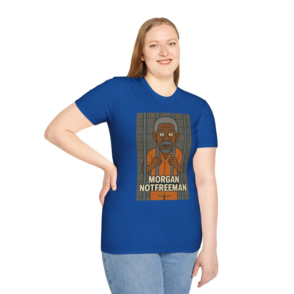 Morgan Notfreeman T-Shirt, Funny Parody Wordplay Tee, Unisex Softstyle Shirt, Morgan Freeman Not Free Comedy, Tribute Irony