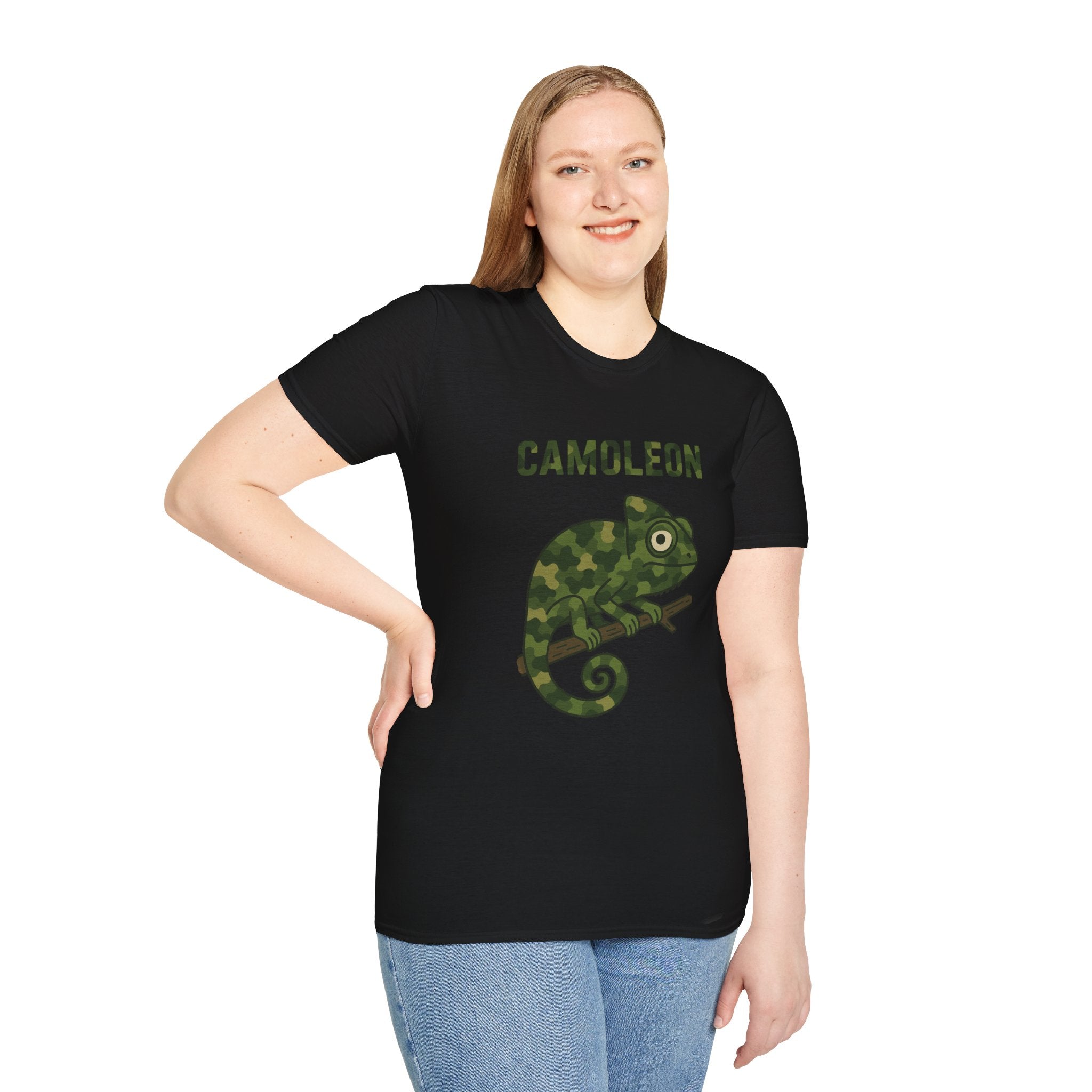 Camoleon Funny Parody T-Shirt, Comedy Mashup Tee, Military Camo Chameleon Shirt, Unisex Softstyle Top