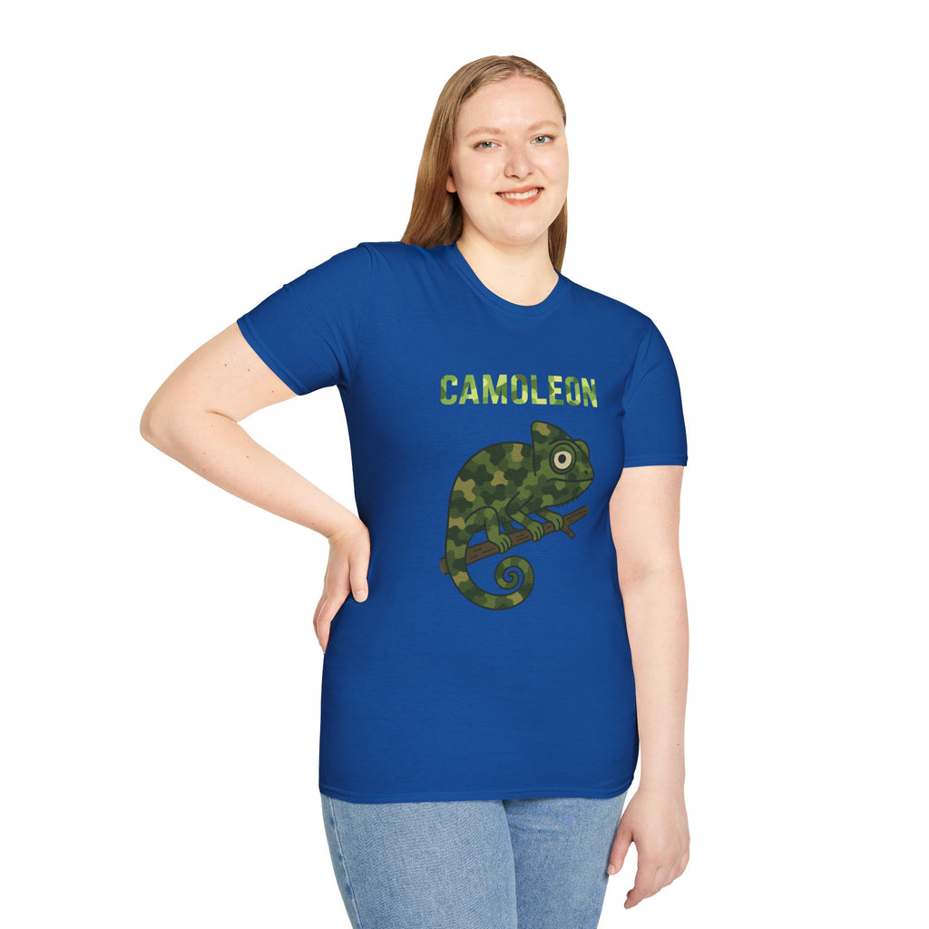 Camoleon Funny Parody T-Shirt, Comedy Mashup Tee, Military Camo Chameleon Shirt, Unisex Softstyle Top