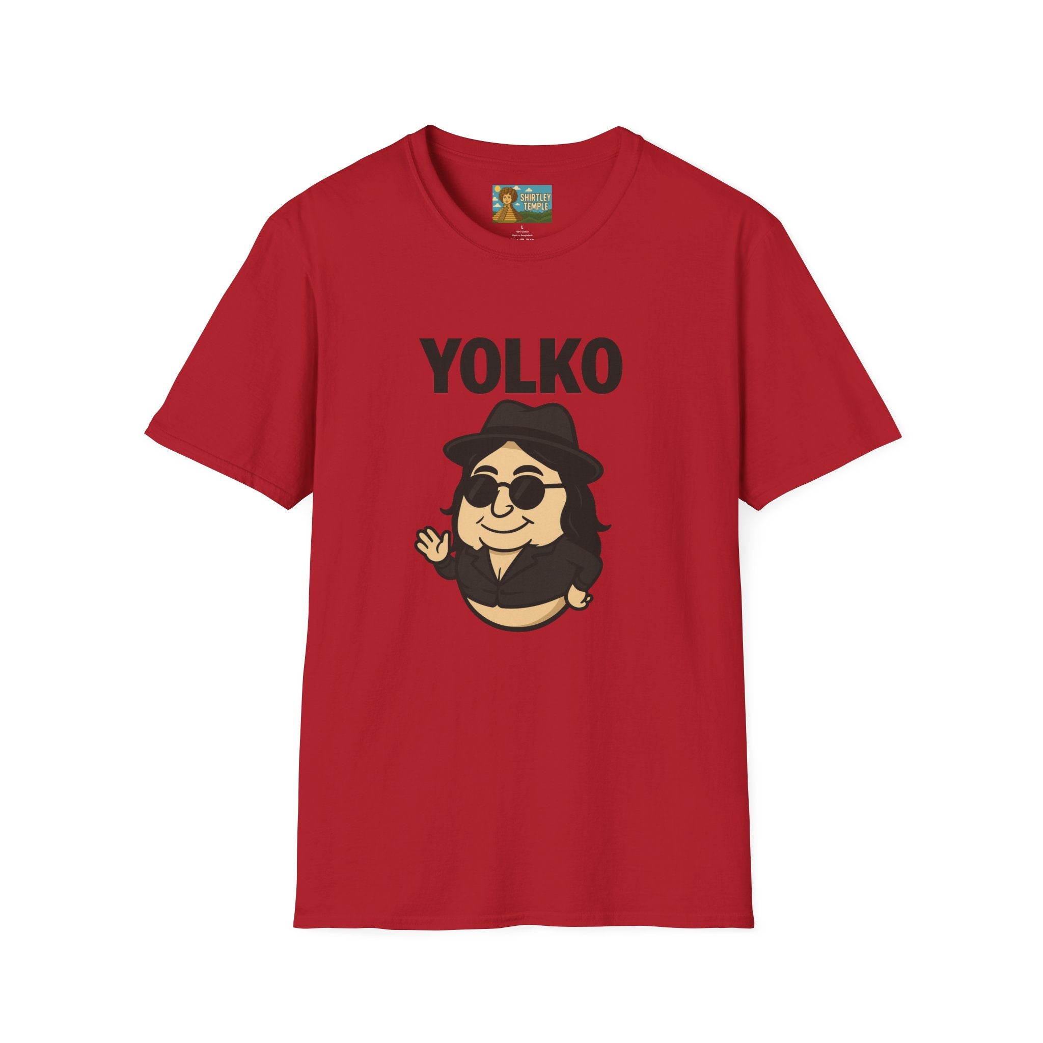 Yolko Funny Parody Unisex Softstyle T-Shirt, Egg Wordplay Tee, Humorous Yoko Tribute Shirt, Novelty Graphic Top, Comical Musician Fan Gift