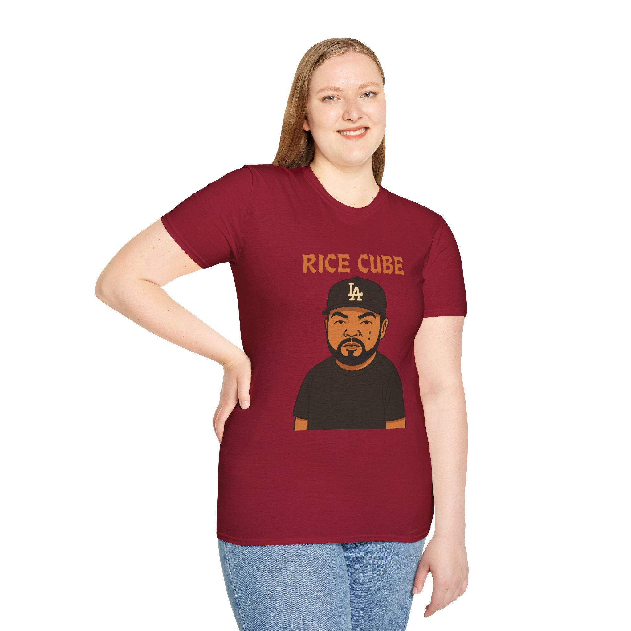 Rice Cube Funny T-Shirt, Ice Cube Asian Parody Shirt, Wordplay Tee, Hip-Hop Music Fan Gift, Unisex Softstyle Top