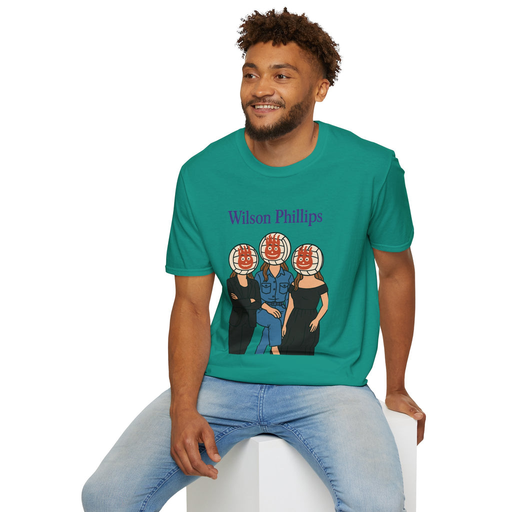 Wilson and Phillips Mashup Softstyle T-Shirt, Funny Wordplay Tribute Singers, Volleyball Theme Gift Tee