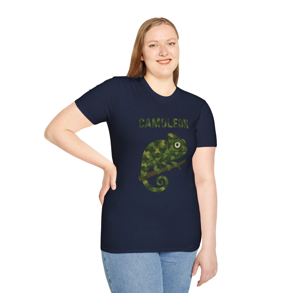Camoleon Funny Parody T-Shirt, Comedy Mashup Tee, Military Camo Chameleon Shirt, Unisex Softstyle Top