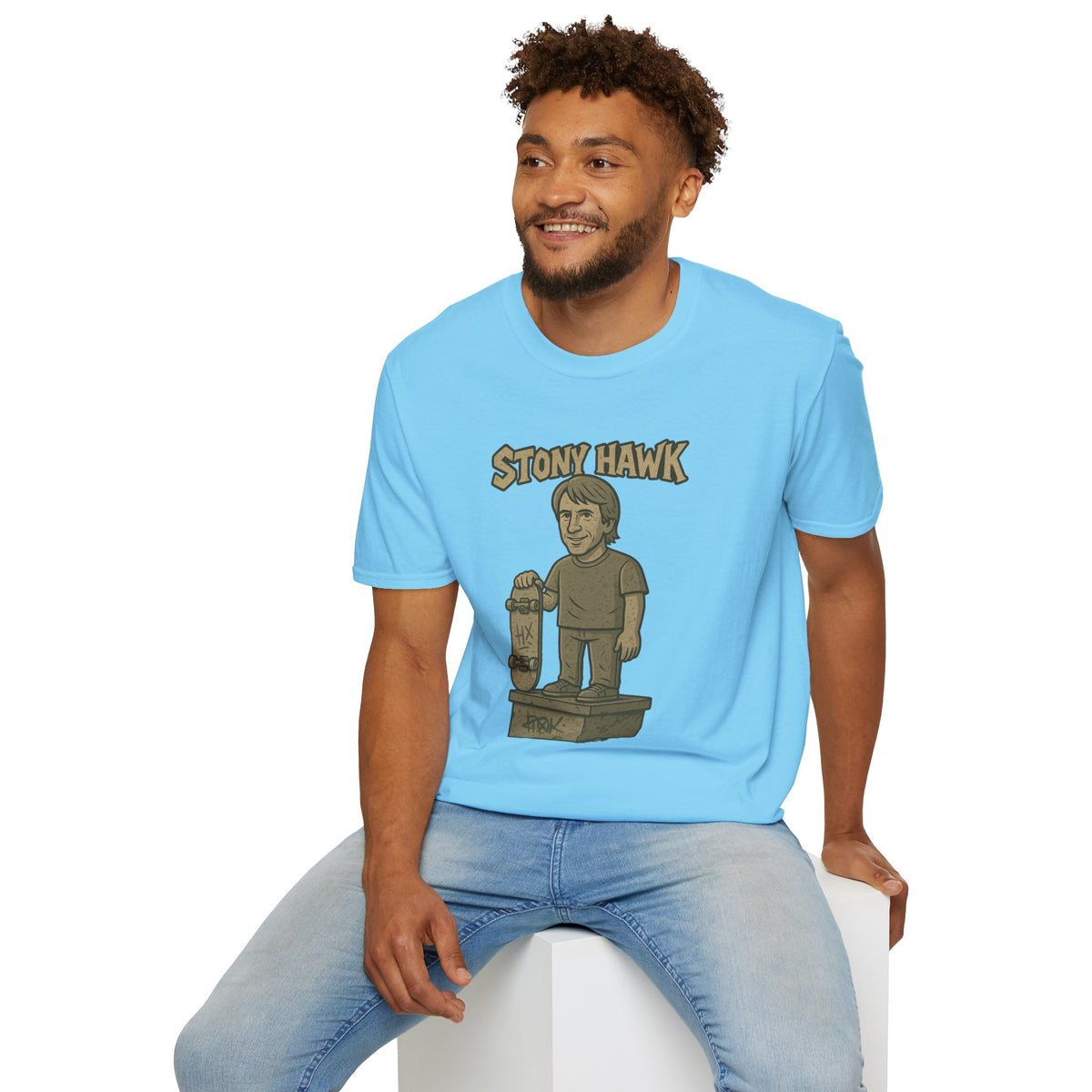Stony Hawk Unisex T-Shirt, Skateboard Legend Parody Tee, Statue Wordplay Shirt, Funny Skater Gift, Skateboarding Fan Top