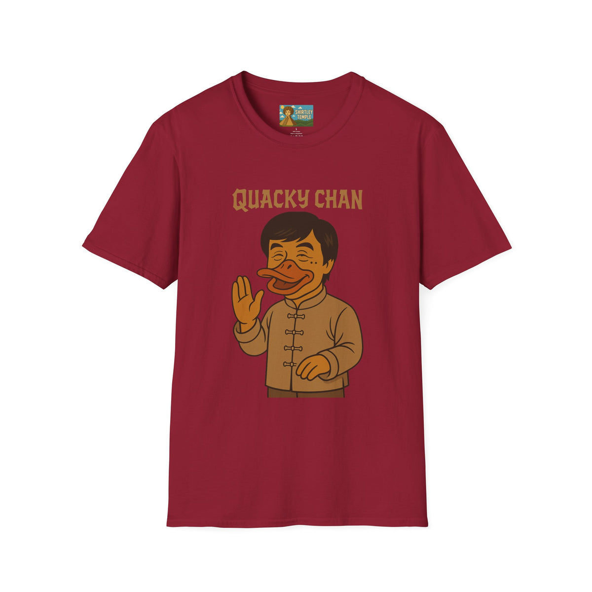 Quacky Chan Funny T-Shirt, Jackie Chan Duck Mashup Tee, Martial Arts Quack Movie Star Shirt, Comedy Parody Apparel, Unisex Softstyle Top