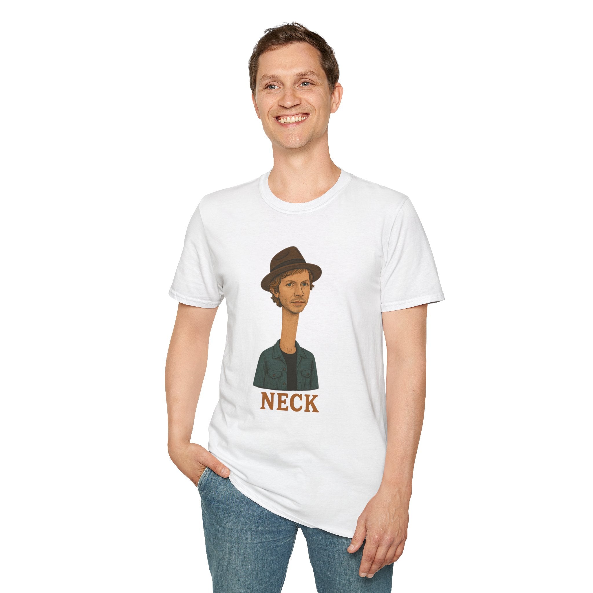 Neck Funny Long Neck Beck Tribute Unisex T-Shirt, Musician Parody Tee, Top for Comedy Fans, Neck Shirt with Wordplay, Music Lover Gift