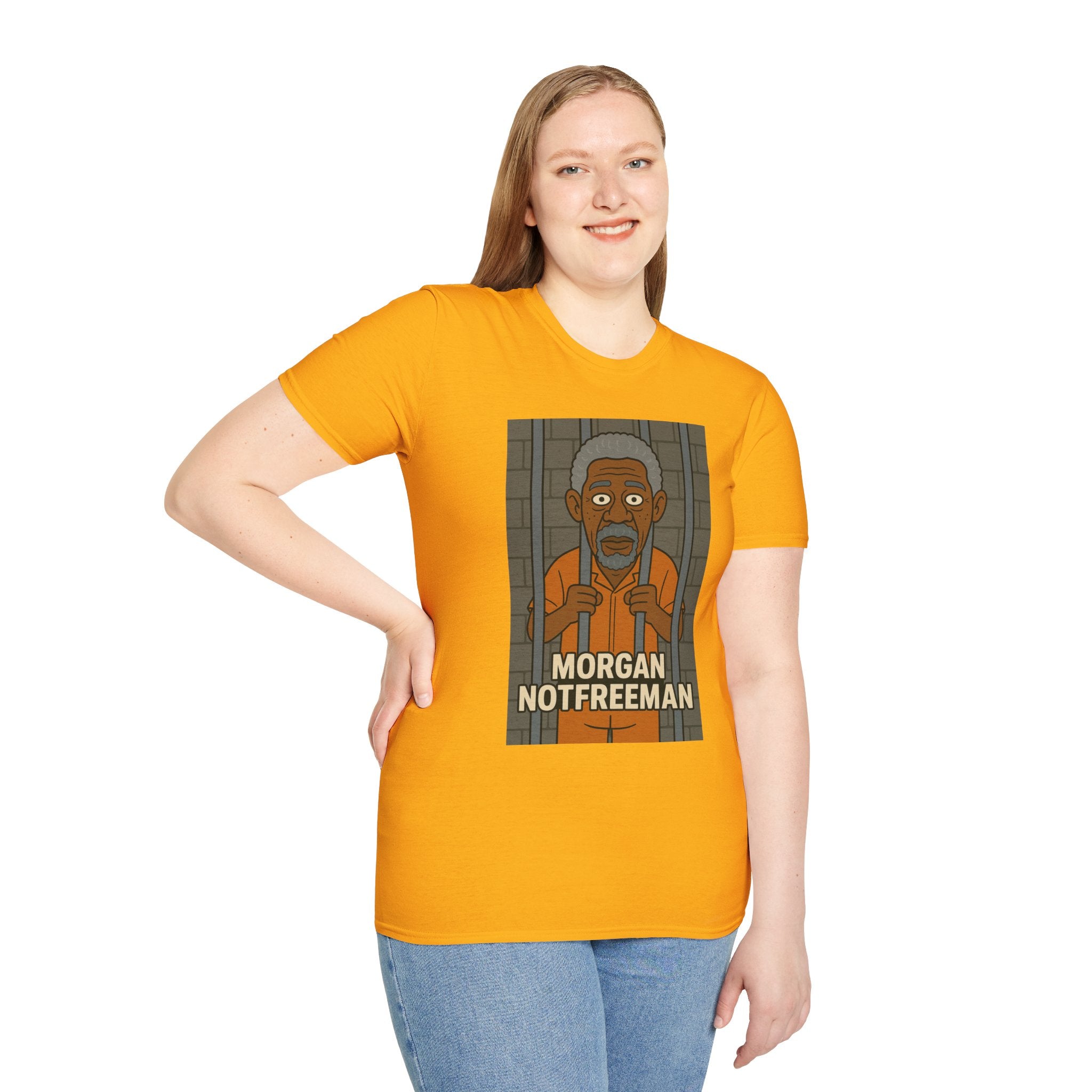Morgan Notfreeman T-Shirt, Funny Parody Wordplay Tee, Unisex Softstyle Shirt, Morgan Freeman Not Free Comedy, Tribute Irony