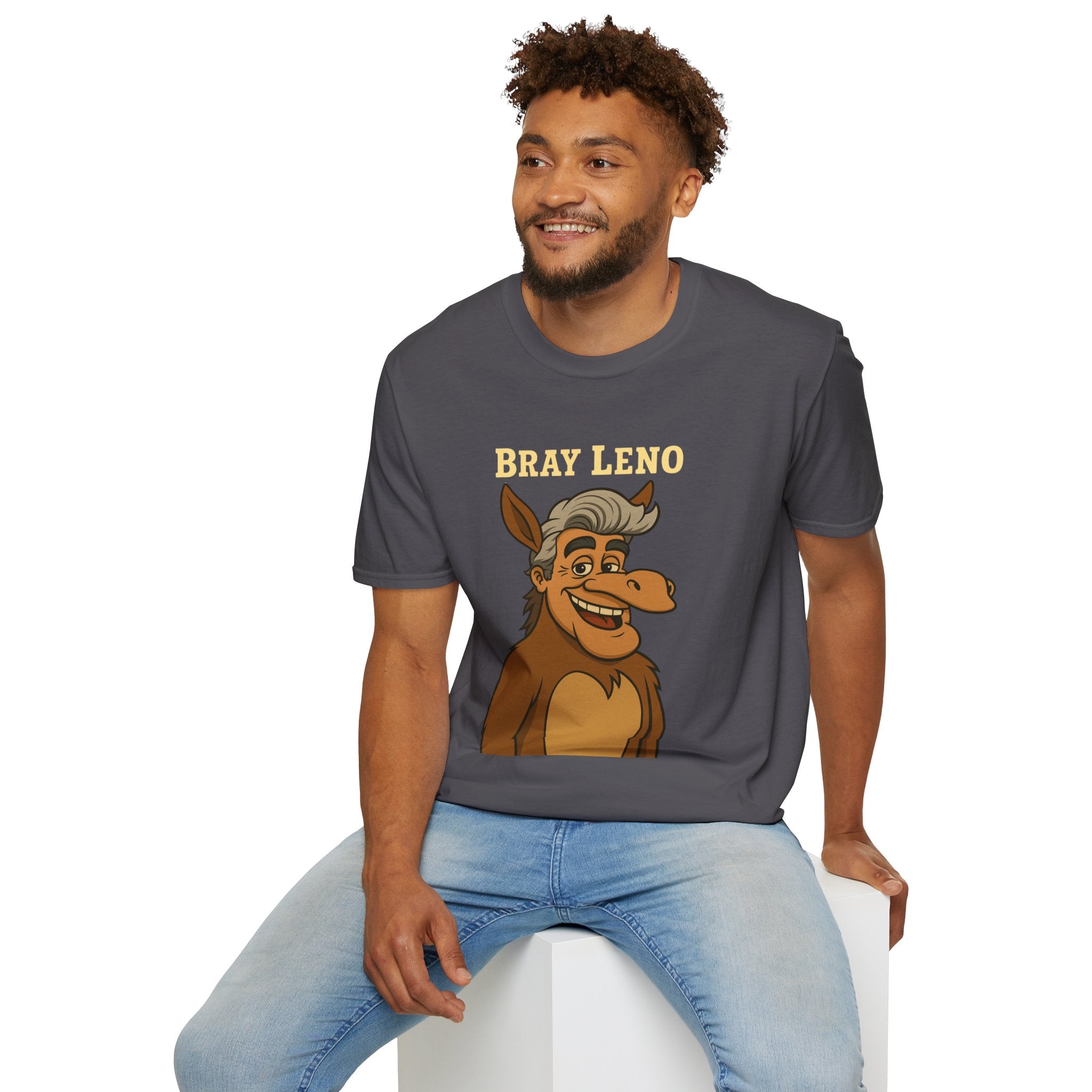 Bray Leno Parody Unisex Tee, Jay Leno Donkey Mashup Shirt, Funny Wordplay Comedy Gift, Softstyle T-Shirt