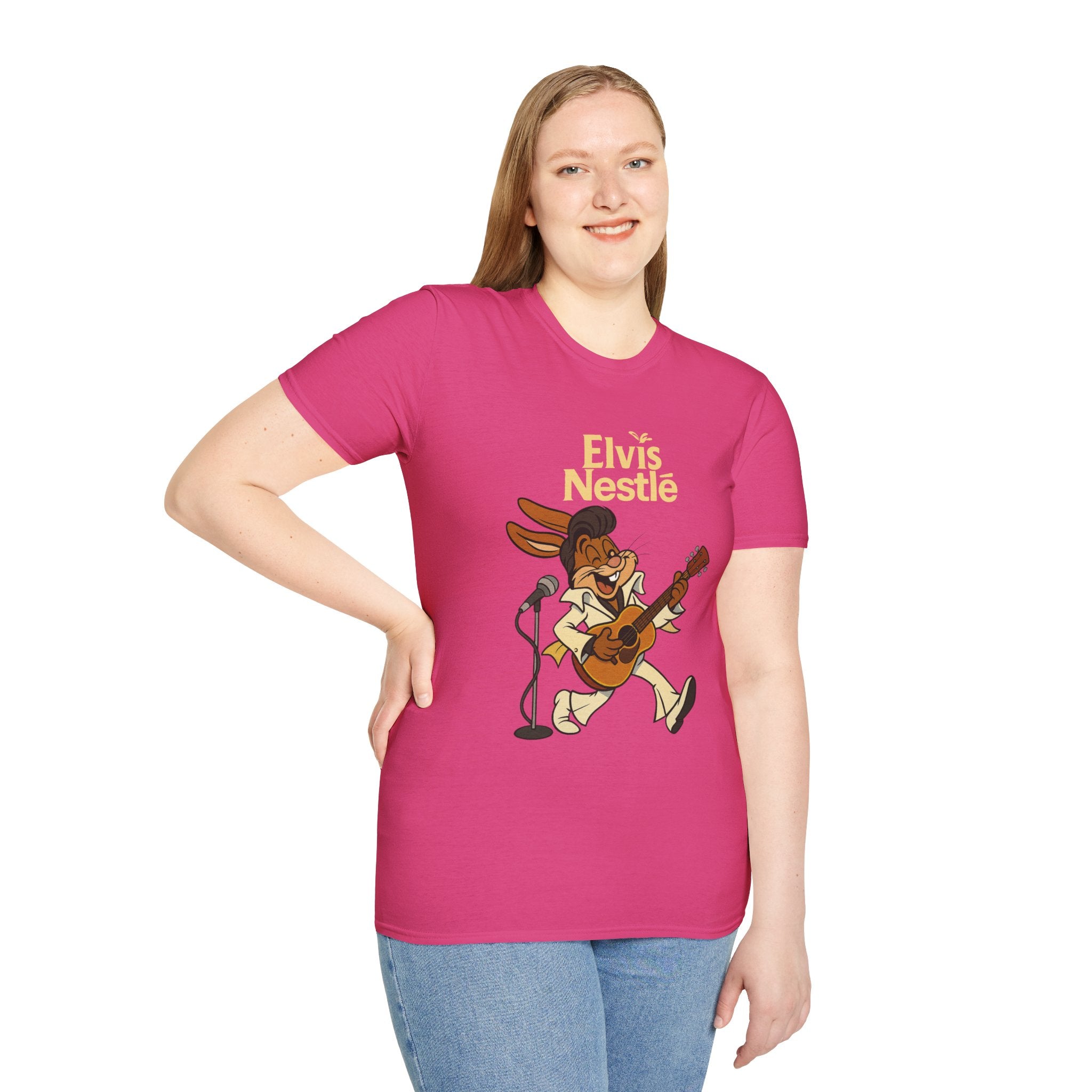 Elvis Nestle Mashup T-Shirt, Rock and Roll Rabbit Funny Tribute Tee, Musician Food Mascot Parody Shirt