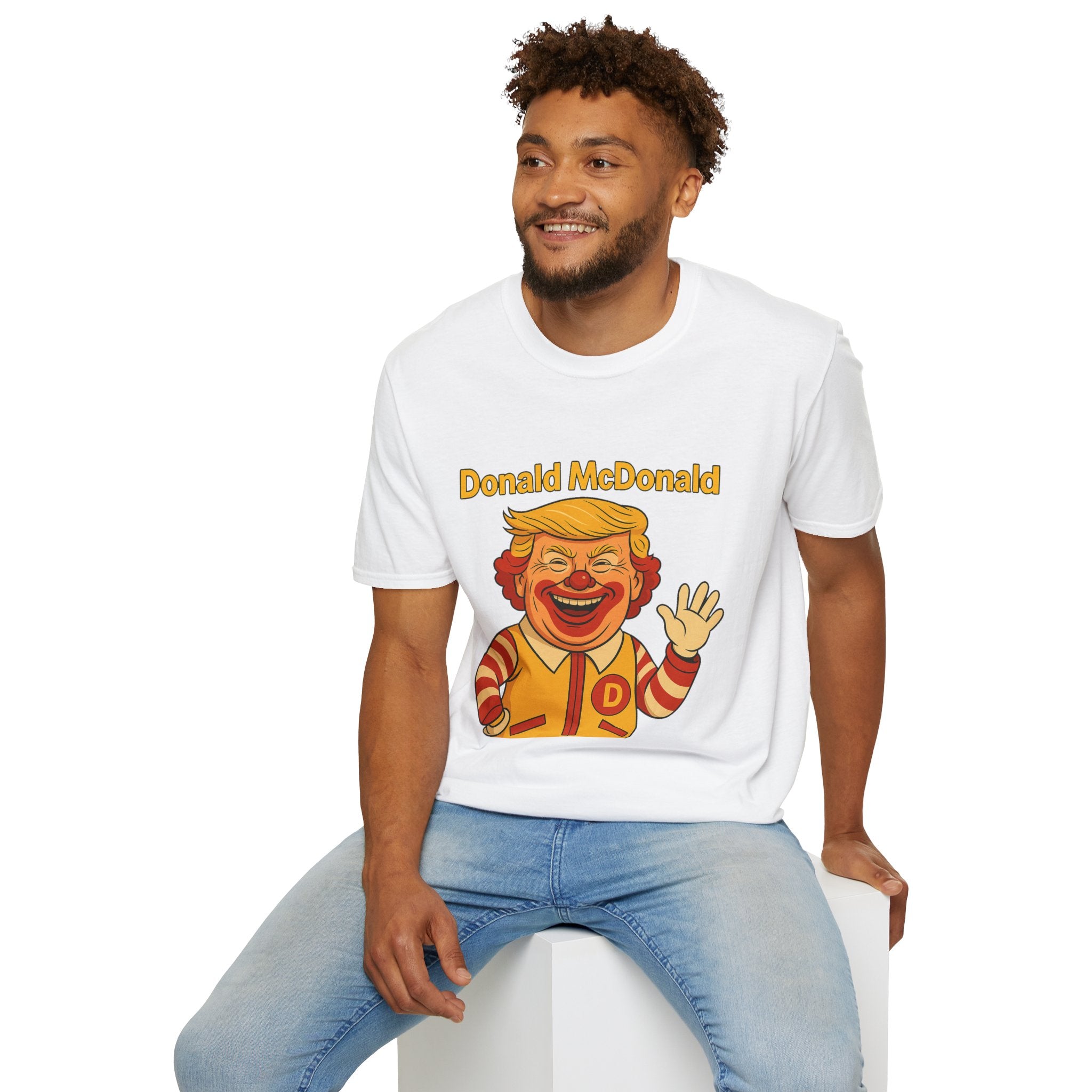 Donald McDonald Mashup T-Shirt, Trump Parody Tee, Funny Fast Food Shirt, Unisex Softstyle Top, Political Humor Gift