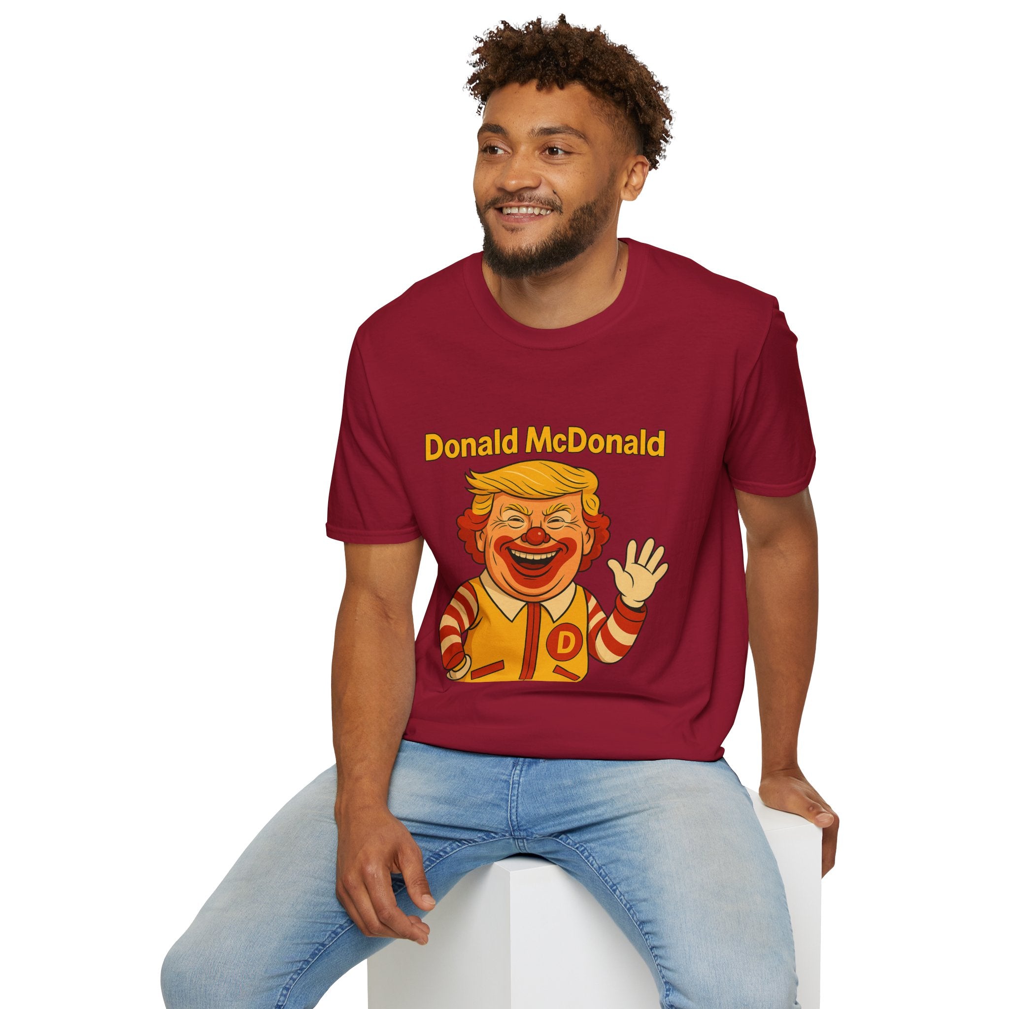 Donald McDonald Mashup T-Shirt, Trump Parody Tee, Funny Fast Food Shirt, Unisex Softstyle Top, Political Humor Gift