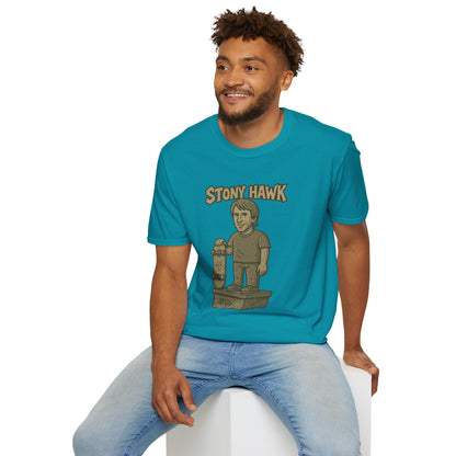 Stony Hawk Unisex T-Shirt, Skateboard Legend Parody Tee, Statue Wordplay Shirt, Funny Skater Gift, Skateboarding Fan Top