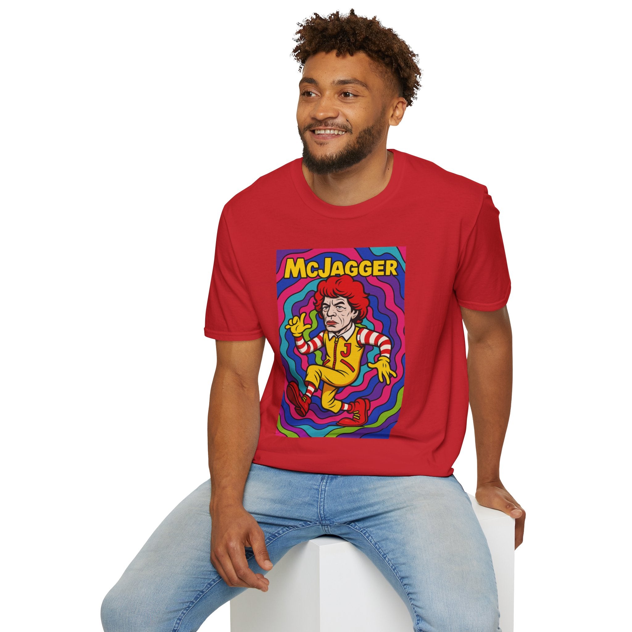 McJagger ver 2 Psychedelic Funny Unisex T-Shirt, Mashup Tribute Tee for Men and Women, Softstyle Shirt for Comedy Fans, Parody Graphic Tee