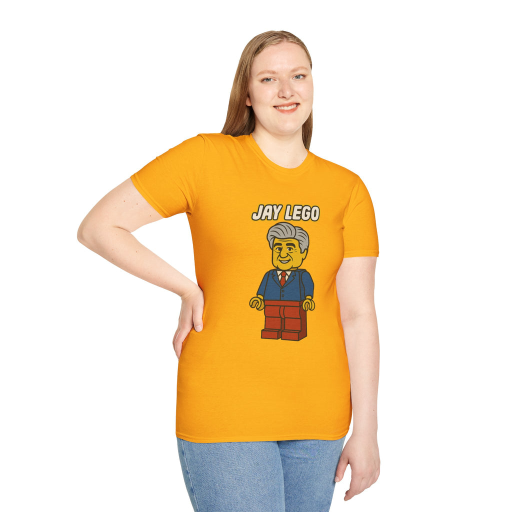 Jay Lego Funny Shirt Parody Apparel, Comedy Tribute, Lego Person, Jay Leno Mashup