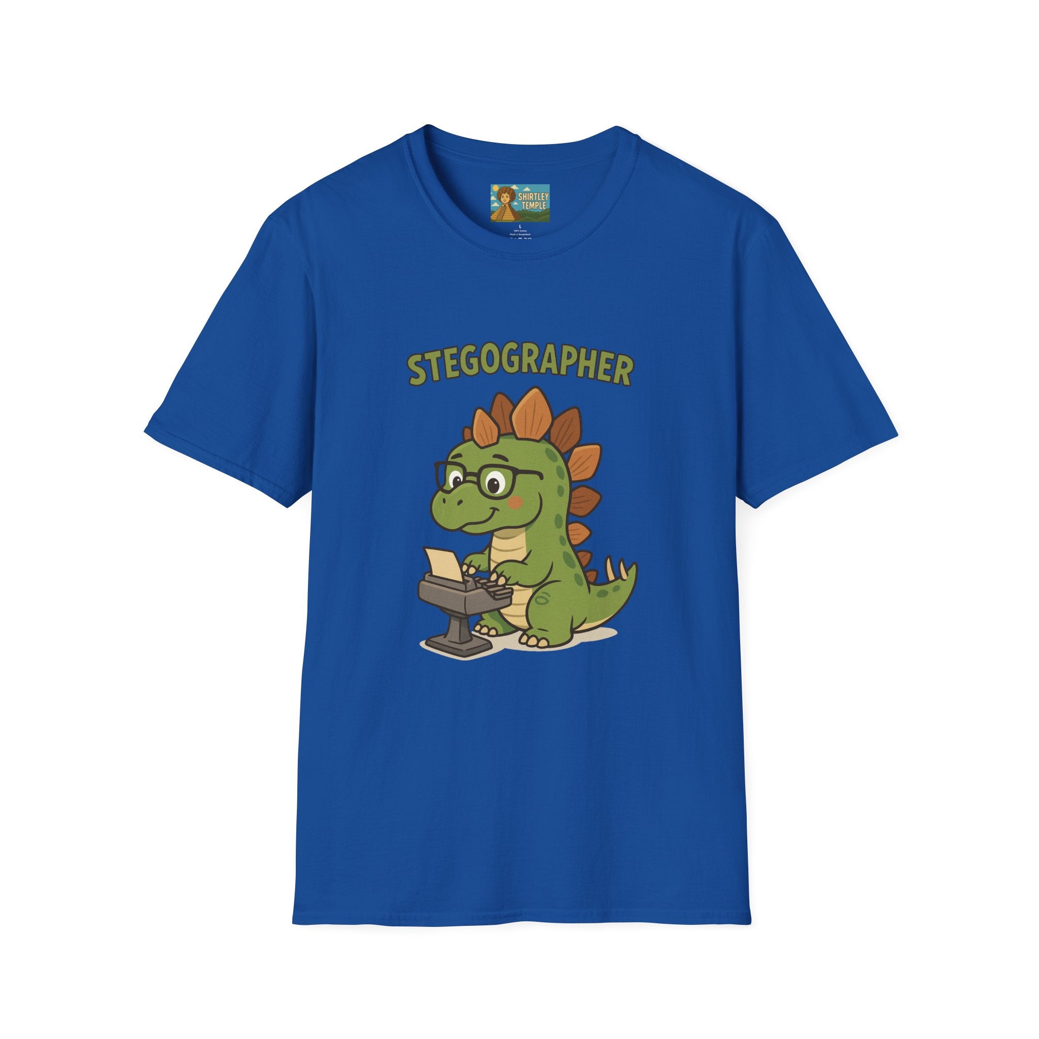 Stegographer Funny Stegosaurus Stenographer Mashup Softstyle Tee, Dino Wordplay Shirt, Unisex Tshirt Gift, Office tee for Dinosaur