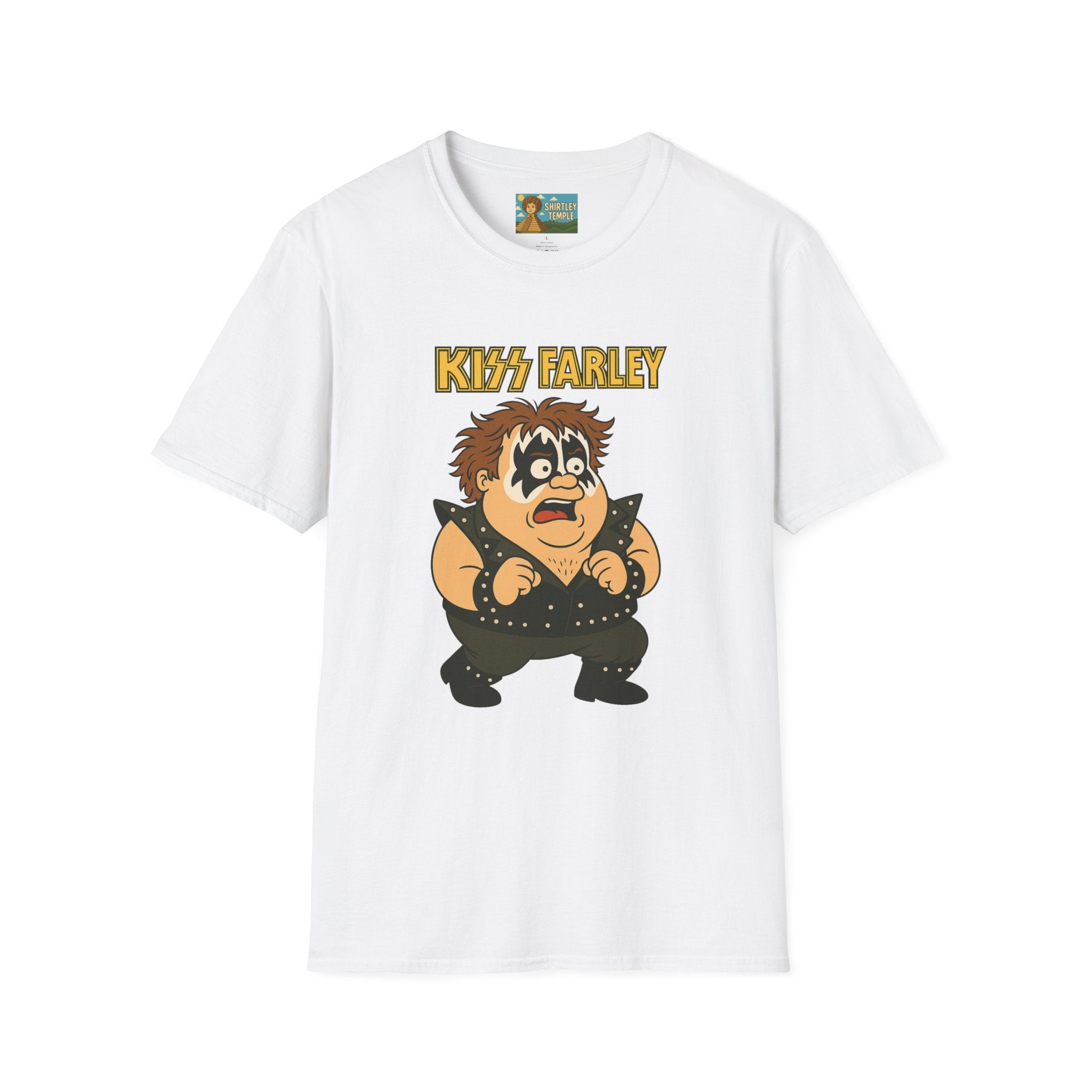 Kiss Farley T-Shirt, Rock Band Chris Farley Tribute Shirt, Funny Parody Mashup Tee, Unisex Softstyle Top, Gift for Music Lovers