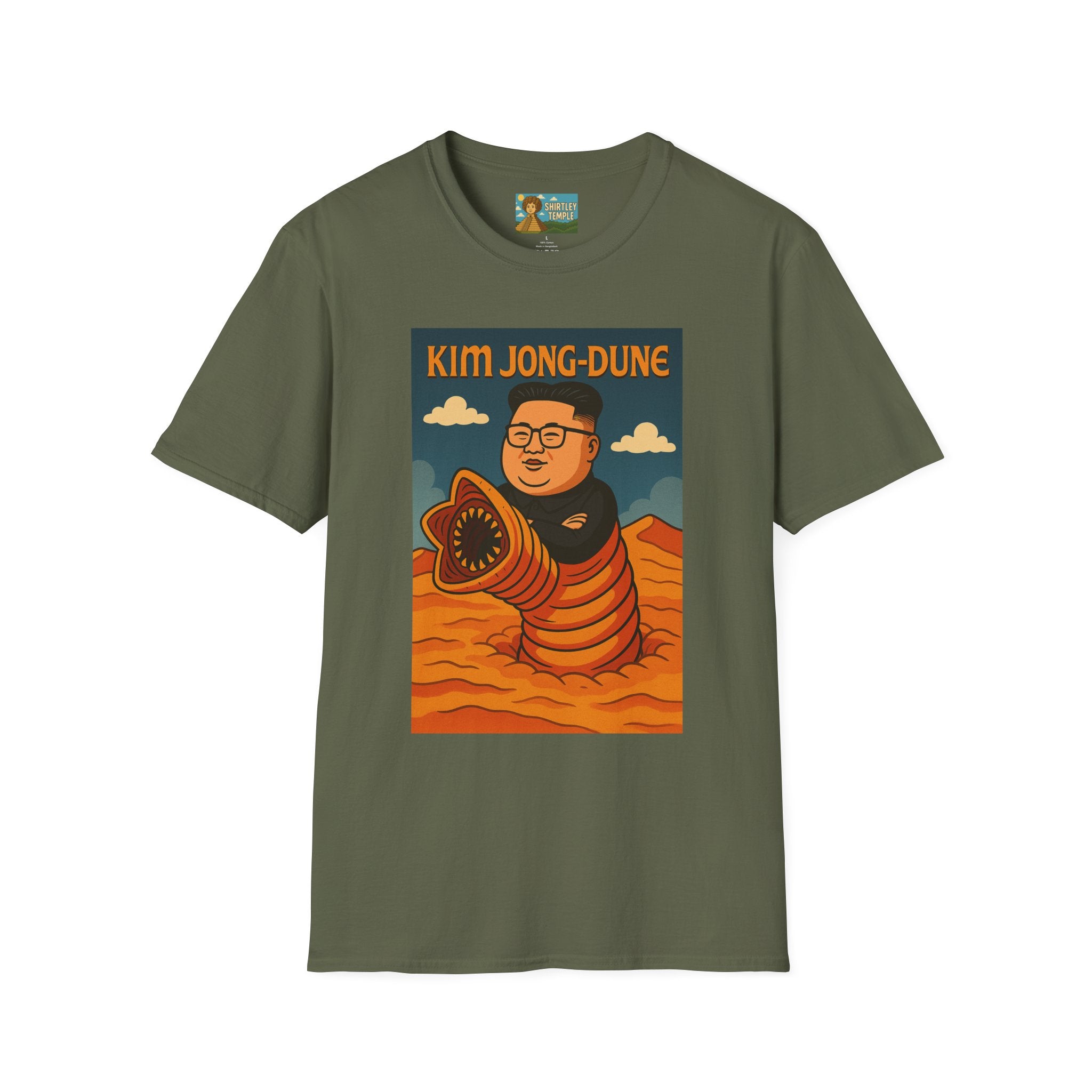 Kim Jong-Dune Funny T-Shirt, Mashup Wordplay Shirt, Sandworm Movie Tee, Unisex Softstyle Top, Kim Jong Un Fan, Dune Lover Gift