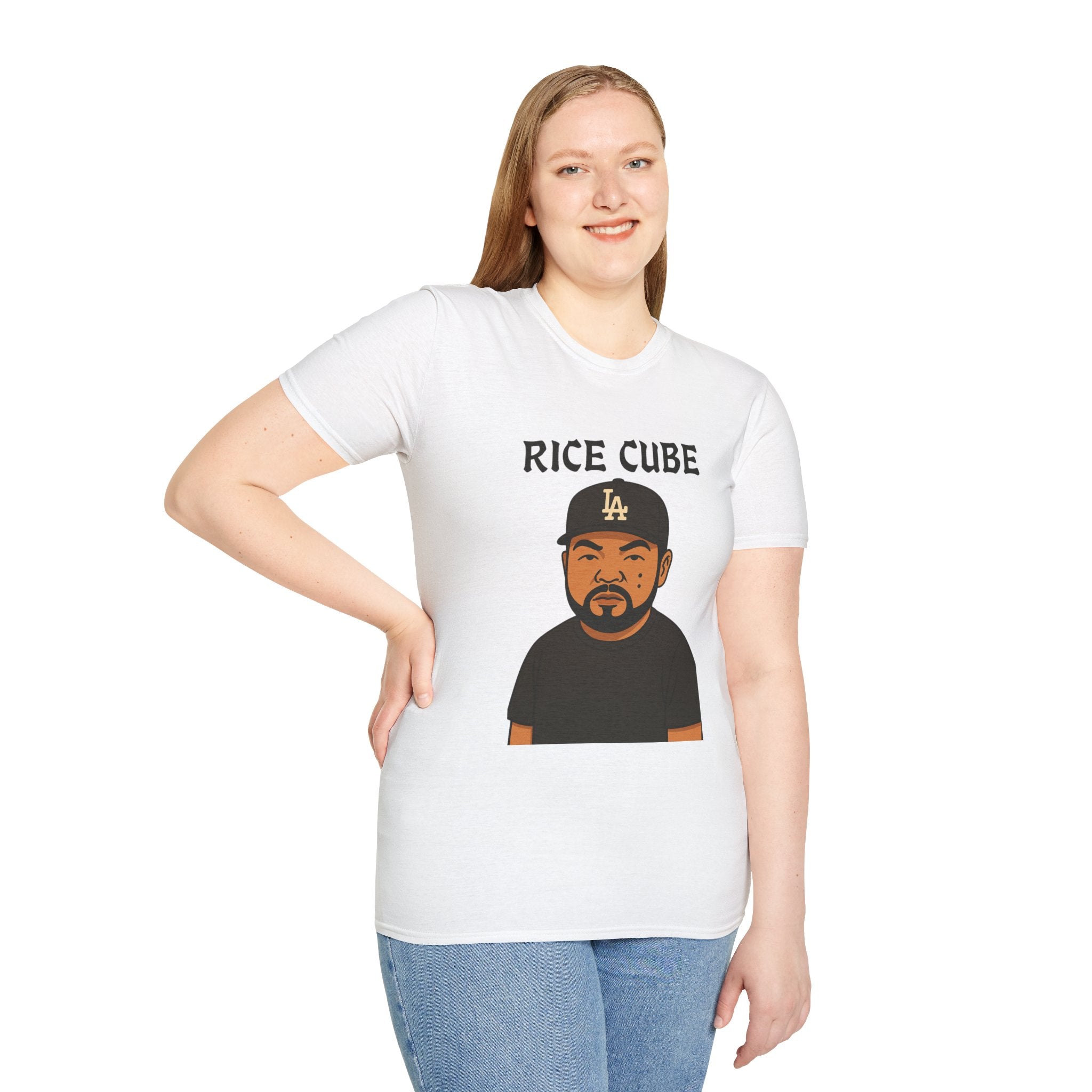 Rice Cube Funny T-Shirt, Ice Cube Asian Parody Shirt, Wordplay Tee, Hip-Hop Music Fan Gift, Unisex Softstyle Top