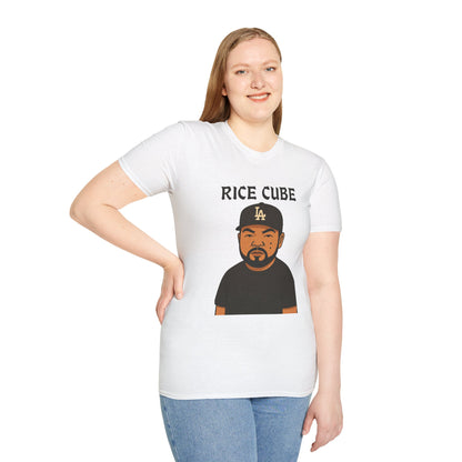 Rice Cube Funny T-Shirt, Ice Cube Asian Parody Shirt, Wordplay Tee, Hip-Hop Music Fan Gift, Unisex Softstyle Top